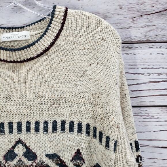 ST. Michael Marks & Spencer Brown Knit Wool Blend Aztec Sweater Size Medium - Picture 15 of 16